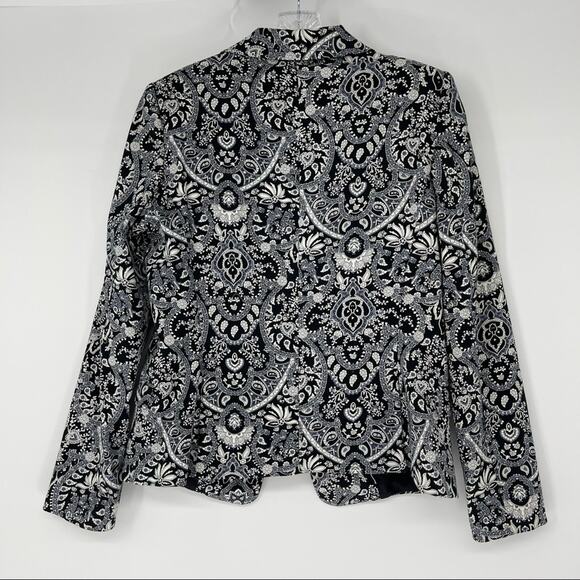 MNG Collection Paisley Navy White Print Blazer Size 10 Gardencore Fairycore - Picture 12 of 16
